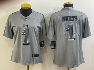 Women's Philadelphia Eagles #1 Jalen Hurts Gray Atmosphere Fashion Stitched Jersey(Run small)