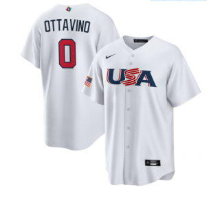 Men's USA Baseball #0 Adam Ottavino 2023 White World Baseball Classic Replica Stitched