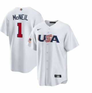 Men's USA Baseball #1 Jeff McNeil 2023 White World Baseball Classic Replica Stitched