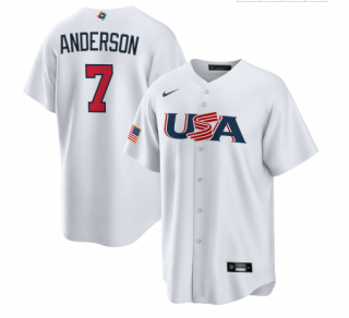 Men's USA Baseball #7 Tim Anderson 2023 White World Baseball Classic Replica Stitched