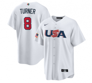 Men's USA Baseball #8 Trea Turner 2023 White World Baseball Classic Replica Stitched