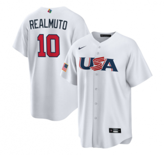 Men's USA Baseball #10 J.T. Realmuto 2023 White World Baseball Classic Replica Stitched