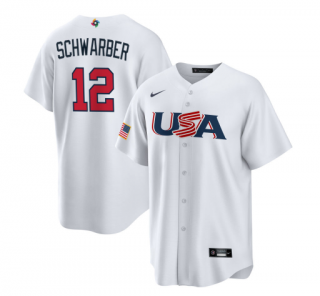 Men's USA Baseball #12 Kyle Schwarber 2023 White World Baseball Classic Replica Stitched