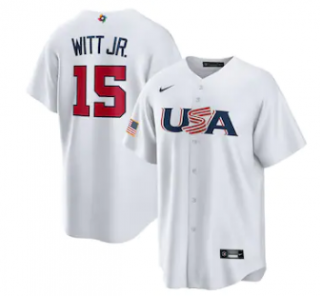 Men's USA Baseball #15 Bobby Witt Jr. 2023 White World Baseball Classic Replica Stitched