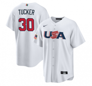 Men's USA Baseball #30 Kyle Tucker 2023 White World Baseball Classic Replica Stitched