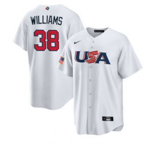 Men's USA Baseball #38 Devin Williams 2023 White World Baseball Classic Replica Stitched