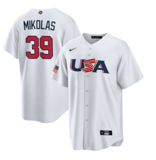 Men's USA Baseball #39 Miles Mikolas 2023 White World Baseball Classic Replica Stitched