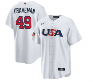 Men's USA Baseball #49 Kendall Graveman 2023 White World Baseball Classic Replica Stitched