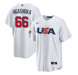 Men's USA Baseball #66 Kyle Higashioka 2023 White World Baseball Classic Replica Stitched
