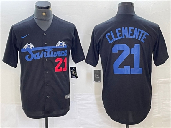 Santurce Crabbers #21 Roberto Clemente Black Cool Base Stitched Baseball Jersey