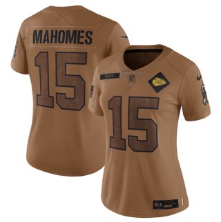 Women's Kansas City Chiefs #15 Patrick Mahomes 2023 Brown Salute To Service Limited