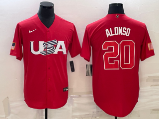 Men's USA Baseball #20 Pete Alonso 2023 Red World Baseball Classic Stitched Jersey