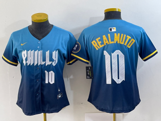 women Philadelphia Phillies #10 J.T. Realmuto Blue 2024 City Connect Limited Stitched Jersey 4