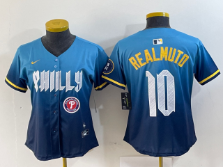 women Philadelphia Phillies #10 J.T. Realmuto Blue 2024 City Connect Limited Stitched Jersey 5