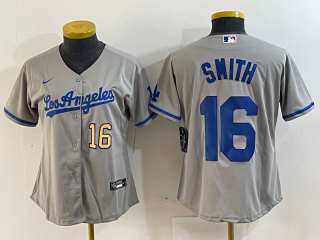 Youth Los Angeles Dodgers #16 Smith gray women jersey 3