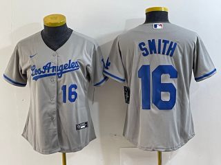 Youth Los Angeles Dodgers #16 Smith gray women jersey 4