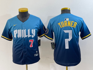 Youth Philadelphia Phillies #7 Trea Turner Blue with red number 2024 City Connect Limited Stitched