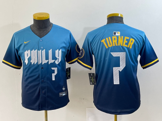 Youth Philadelphia Phillies #7 Trea Turner Blue with white number 2024 City Connect Limited Stitched
