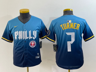 Youth Philadelphia Phillies #7 Trea Turner Blue 2024 City Connect Limited Stitched 2