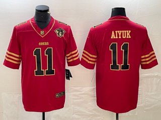 San Francisco 49ers #11 Brandon Aiyuk Red Gold With 75th Anniversary Patch Stitched