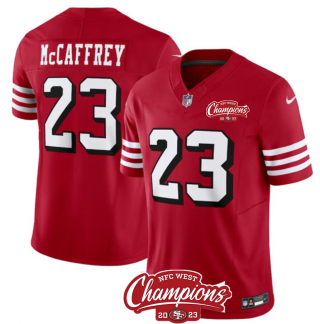 San Francisco 49ers #23 Christian McCaffrey Red 2023 F.U.S.E. NFC West Champions 2