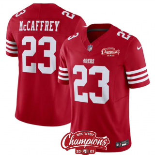 San Francisco 49ers #23 Christian McCaffrey Red 2023 F.U.S.E. NFC West Champions