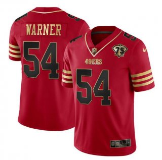 San Francisco 49ers #54 Fred Warner Red Gold With 75th Anniversary Patch Stitched