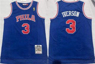 Philadelphia 76ers #3 Allen Iverson Blue Throwback Stitched Basketball Jersey