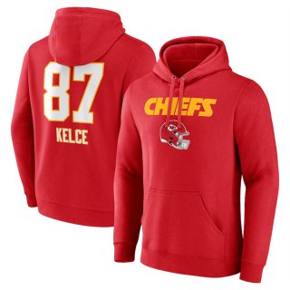 Kansas City Chiefs #87 Travis Kelce Red Wordmark Player Name & Number Pullover