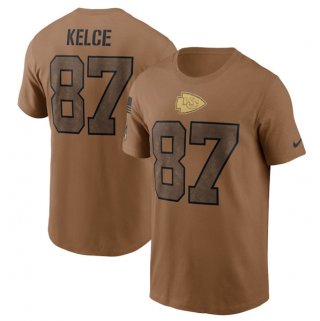 Kansas City Chiefs #87 Travis Kelce 2023 Brown Salute To Service Name & Number T-