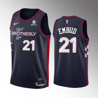 Philadelphia 76ers #21 Joel Embiid Navy 2023-24 City Edition Stitched Basketball