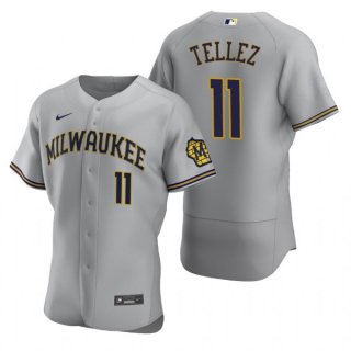 Milwaukee Brewers #11 Rowdy Tellez Grey Flex Base Stitched MLB Jersey