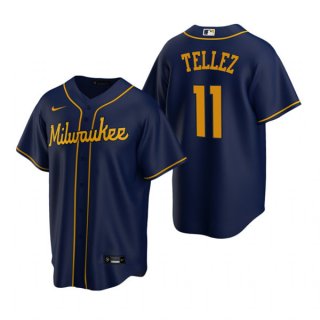 Milwaukee Brewers #11 Rowdy Tellez Navy Cool Base Stitched Jersey