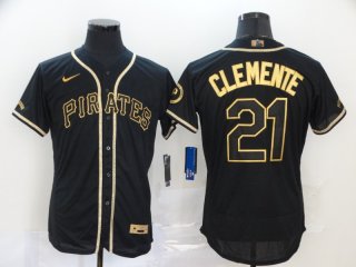 Pittsburgh Pirates #21 Roberto Clemente Black Golden Flex Base Stitched MLB Jersey