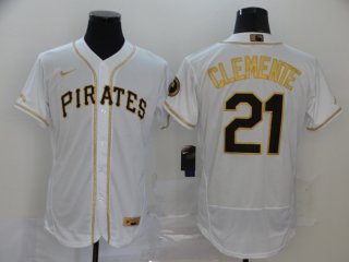Pittsburgh Pirates #21 Roberto Clemente White Golden Flex Base Stitched MLB Jersey