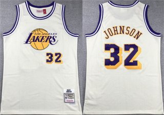 Los Angeles Lakers #32 Magic Johnson White Throwback Basketball Jersey