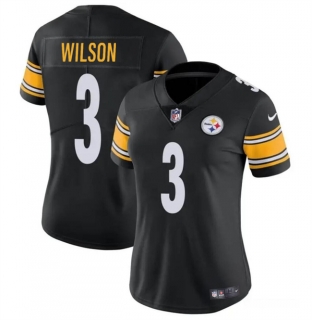 Women's Pittsburgh Steelers #3 Russell Wilson Black Vapor Football Stitched Jersey(Run