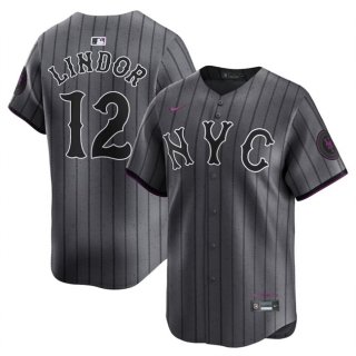 New York Mets #12 Francisco Lindor Graphite 2024 City Connect Limited Stitched