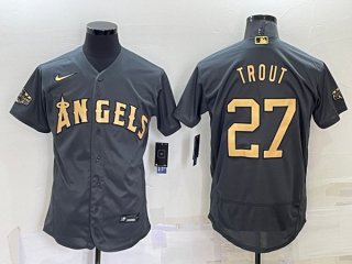 Los Angeles Angels #27 Mike Trout Charcoal 2022 All-Star Flex Base Stitched Jersey 2