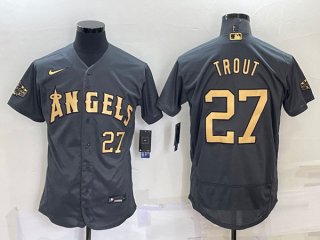 Los Angeles Angels #27 Mike Trout Charcoal 2022 All-Star Flex Base Stitched Jersey