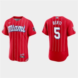 Miami Marlins #5 Jon Berti Red 2021 City Connect Flex Base Stitched MLB Jersey