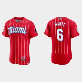Miami Marlins #6 Starling Marte Red 2021 City Connect Flex Base Stitched MLB Jersey