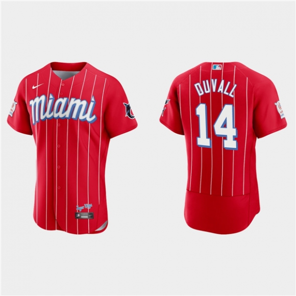 Miami Marlins #14 Adam Duvall Red 2021 City Connect Flex Base Stitched MLB Jersey