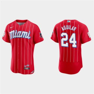 Miami Marlins #24 Jesus Aguilar Red 2021 City Connect Flex Base Stitched MLB Jersey