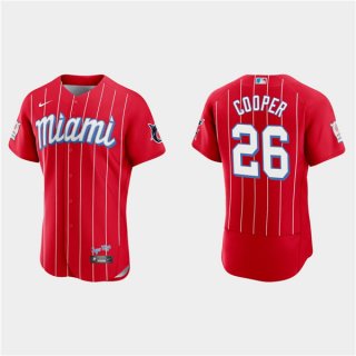 Miami Marlins #26 Garrett Cooper Red 2021 City Connect Flex Base Stitched MLB Jersey