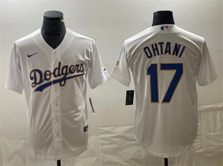Los Angeles Dodgers #17 Shohei Ohtani White Gold Cool Base With Patch Stitched