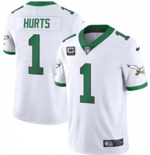 Philadelphia Eagles #1 Jalen Hurts White Vapor Limited With C Patch Stitched Football