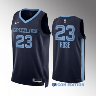 Memphis Grizzlies #23 Derrick Rose Navy Icon Edition With NO.6 Patch Stitched