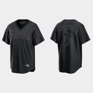 Seattle Mariners #3 J.P. Crawford Black Pitch Black Fashion Replica Stitched Jersey