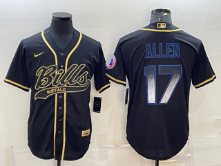 Buffalo Bills #17 Josh Allen Black Smoke Fashion With Patch Cool Base Stitched Baseball